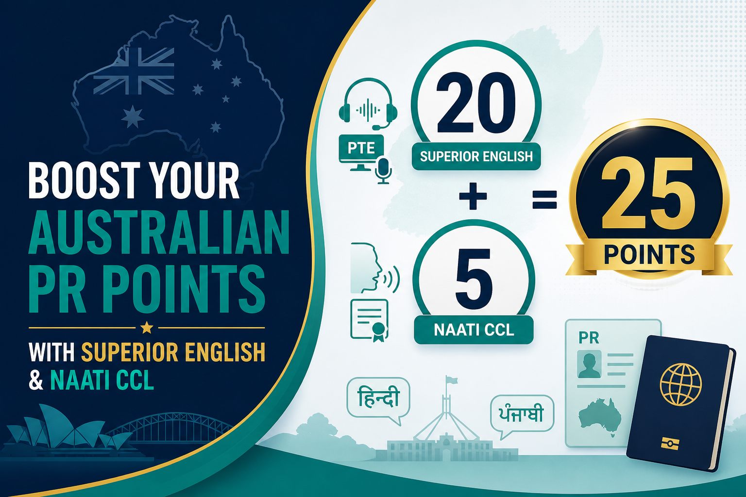 The 25-Point PR Strategy: Combining PTE Academic + NAATI CCL for Australian Skilled Migration